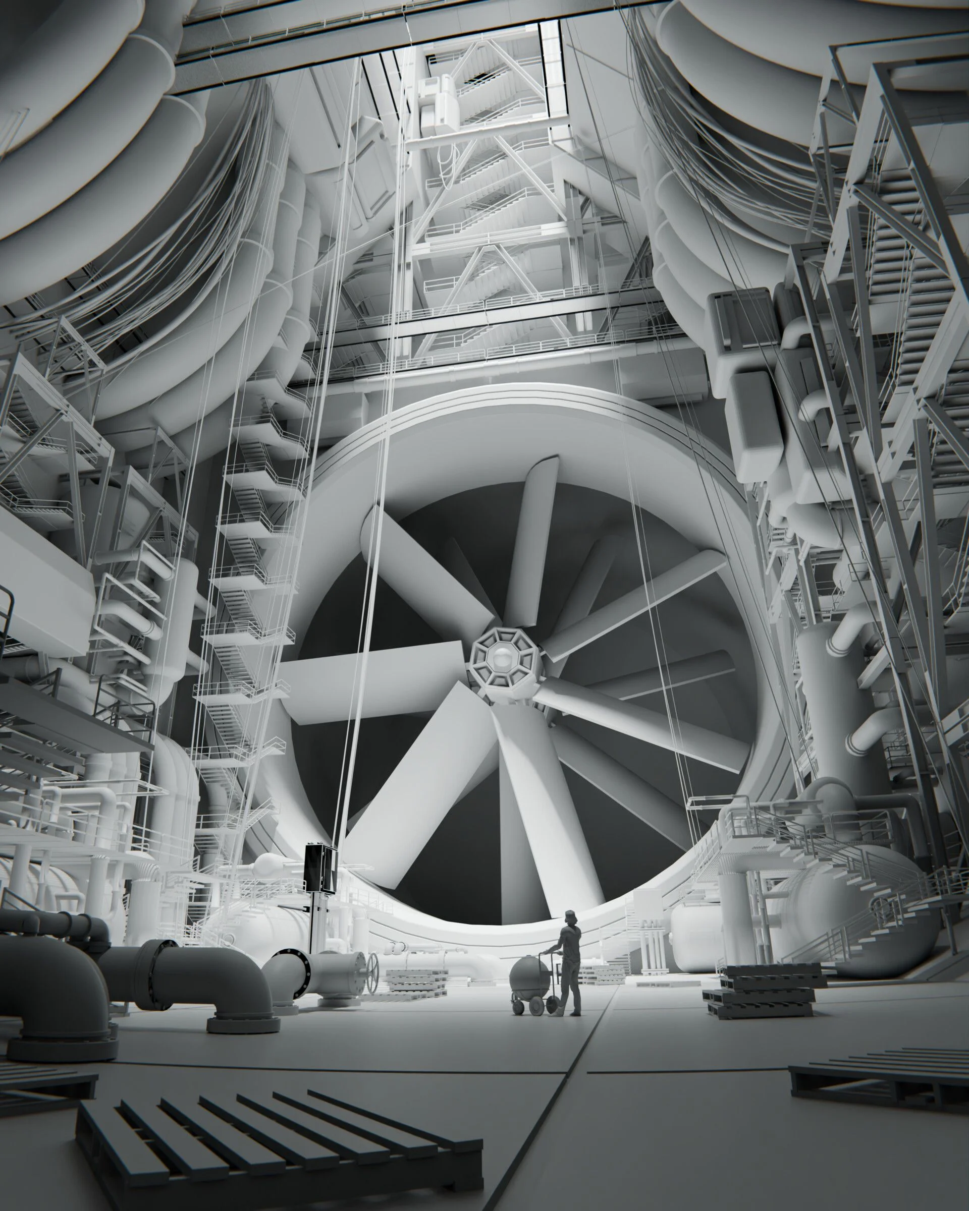 Industrial Vent & Somoneitor: vista del modelo sin texturas.